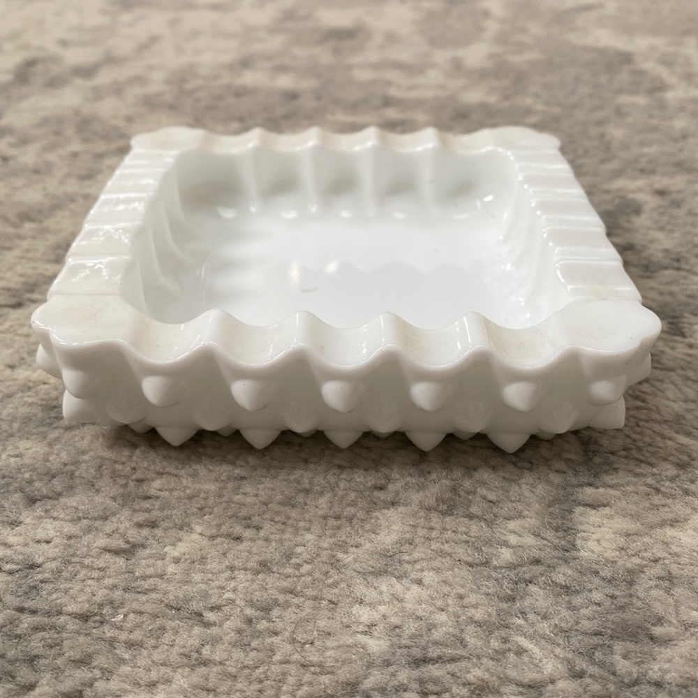 Vintage studded Milk glass catch dish